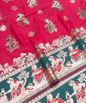 Pink woven art silk blend saree with blouse 2