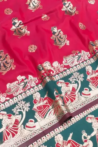 Pink woven art silk blend baluchari banarasi saree with blouse