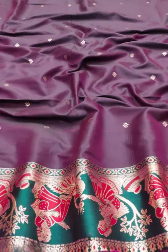 Pink woven art silk blend baluchari banarasi saree with blouse