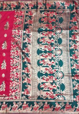Pink woven art silk blend saree with blouse 4