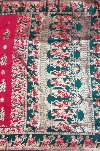 Pink woven art silk blend baluchari banarasi saree with blouse