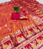 Orange woven art silk baluchari banarasi saree with blouse