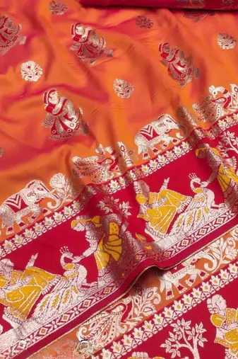 Orange woven art silk baluchari banarasi saree with blouse