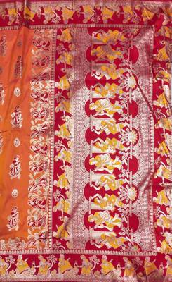 Orange woven art silk baluchari banarasi saree with blouse 4