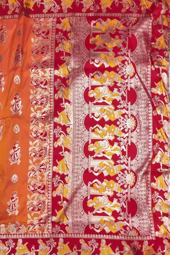 Orange woven art silk baluchari banarasi saree with blouse