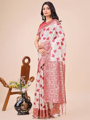 Maroon linen cotton woven zari work tassel saree 2