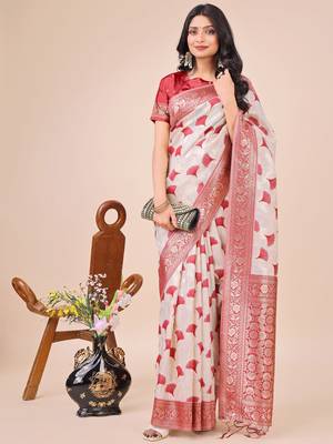 Maroon linen cotton woven zari work tassel saree 3