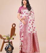 Magenta linen cotton woven zari work tassel saree