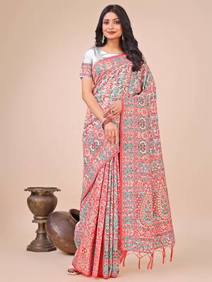 White cotton woven zari work tassel saree 1