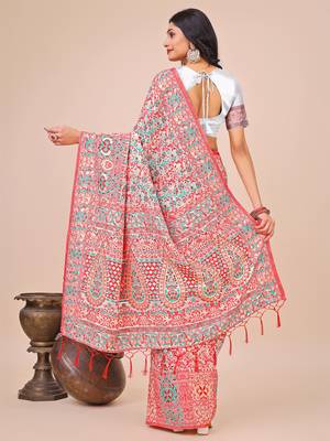 White cotton woven zari work tassel saree 4