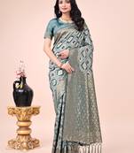 Green cotton woven zari work tassel saree