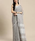 Grey linen cotton woven zari work tassel saree