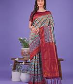 Grey lichi silk blend woven zari work tassel saree