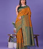 Mustrad lichi silk blend woven zari work tassel saree