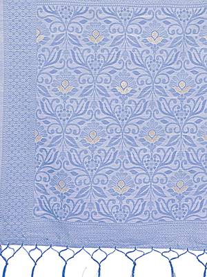 Grey linen cotton woven zari work tassel saree 5
