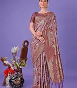 Maroon cotton woven zari work tassel saree