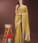 Mustrad organza woven zari work tassel saree