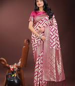 Magenta linen cotton woven zari work tassel saree