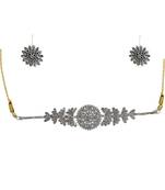 Unique silver oxidised choker necklace set with studs earrings jewellery set for women