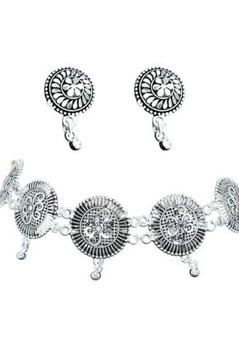 Elegant jewellery for women oxidised silver necklace jewellery set with earrings for women