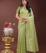 Green cotton woven zari work tassel saree