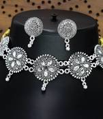 Traditional oxidised silver choker necklace jewellery set for women