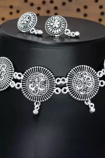 Elegant jewellery for women oxidised silver necklace jewellery set with earrings for women