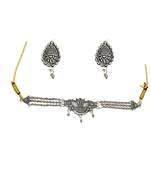 Antique oxidised silver traditional peacock style choker necklace with earrings jewellery for women