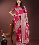 Magenta silk blend woven zari work tassel saree