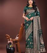 Green silk blend woven zari work tassel saree
