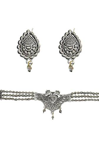 Vintage glamorous peacock oxidised black silver choker necklace collection for women