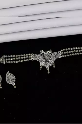Vintage glamorous peacock oxidised black silver choker necklace collection for women