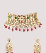 Multicolor kundan yellow gold plated brass stylish handmade adjustable jewellery