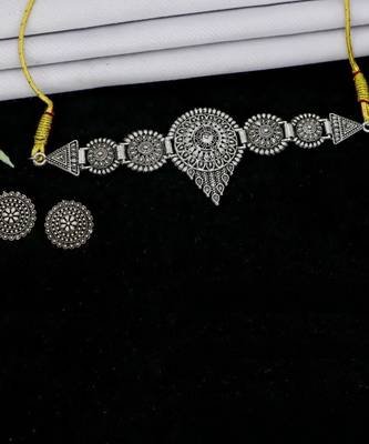 German silver oxidised jewellery set traditional choker necklace set for women 2