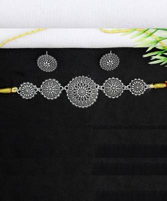 Ethnic classic silver oxidised german silver oxidised jewellery set traditional choker necklace set 2