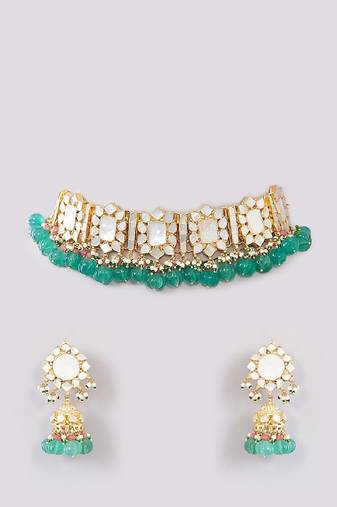 Gold plated kundan yellow gold plated brass stylish handmade adjustable jewellery