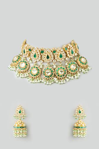 Gold plated kundan yellow gold plated brass stylish handmade adjustable jewellery
