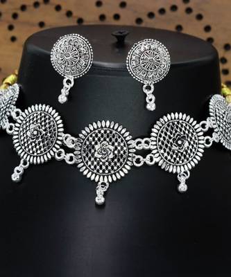 Oxidised necklace set for women german silver oxidised designed ethnic jewellery choker 2