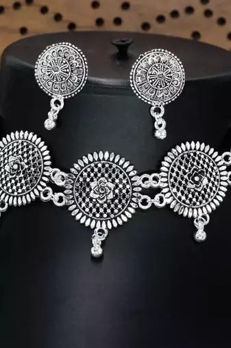 Oxidised necklace set for women german silver oxidised designed ethnic jewellery choker