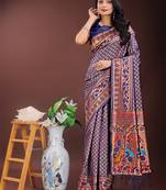 Navy blue silk blend woven zari work tassel saree