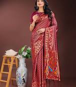 Magenta silk blend woven zari work tassel saree