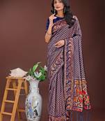 Navy blue silk blend woven zari work tassel saree