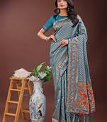 Sea green silk blend woven zari work tassel saree