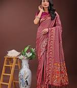 Purple silk blend woven zari work tassel saree