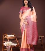 Orange lichi silk blend woven zari work tassel saree