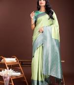 Light green lichi silk blend woven zari work tassel saree