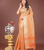 Orange organza woven zari work tassel saree