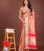 Orange organza woven zari work tassel saree