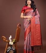 Grey cotton woven zari work tassel saree