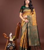 Yellow cotton woven zari work tassel saree